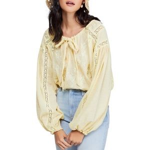 Free People Neon Yellow Maria Maria Lace Blouse Size M NEW